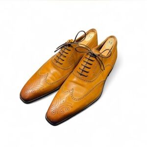 Mens Magnanni X Saks Fifth Avenue Tan Brogue Oxford Shoes Made In Spain